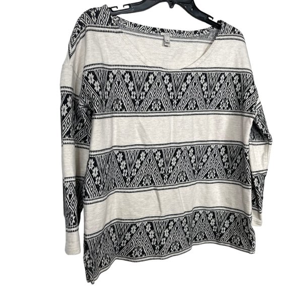 J. Crew Jacquard Sweatshirt Womens Small White Black Tapestry Lightweight 3/4 - Picture 5 of 10